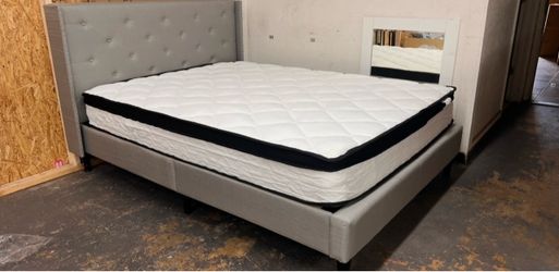 New Queen bed grey color in box with 10inch Queen mattress new in box $290