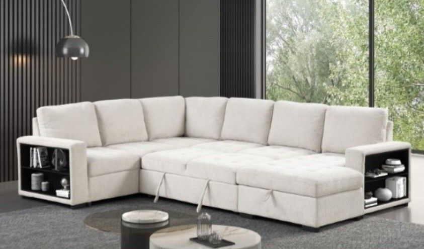 Brand New Beige Sectional Sofa Storage Sleeper