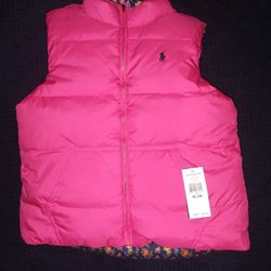 Polo Ralph Lauren Girls Pink Puffer Vest (Reversible) Size XL 16