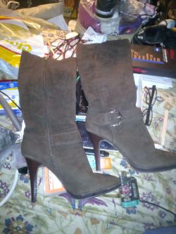 Sexy brown suede high heel boots