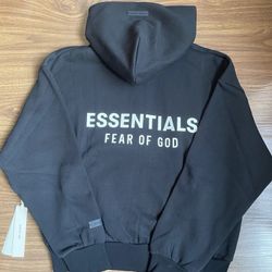 2025 Essentials Zip Hoodie Fear of God Black Appliqué Size Small New Authentic