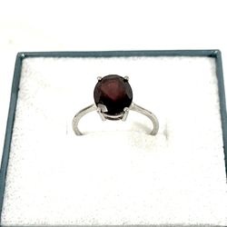 Brand New .925 Silver Ring With Red Topaz Gemstone. Size 9.