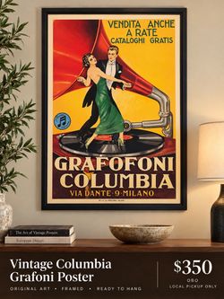 Framed Vintage Columbia Grafofoni Italian Poster