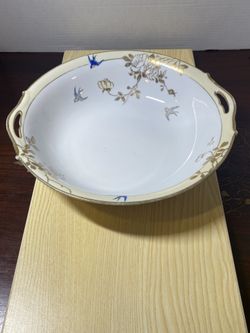 Nippon Hand painted Swallows And Gold Roses Vegetable Bowl 