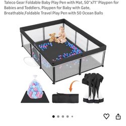 Foldable Baby Play Pen with Mat, 50''x71'' Playpen for Babies and Toddlers, Playpen for Baby with Gate, Breathable,Foldable Travel Play Pen with 50 Oc