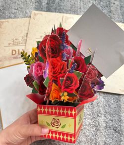 Rose square box pop up card for birthday valentines Mother’s Day