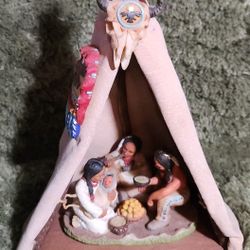 Handmade Native American Indian Family TeePee Wigwam Folk Art Sculpture Artisan
