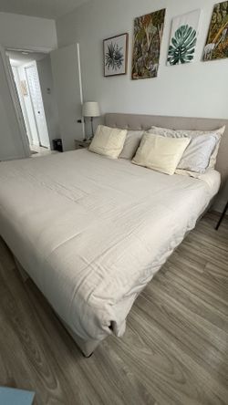 King Upholstered Beige / Nude Bed Frame 