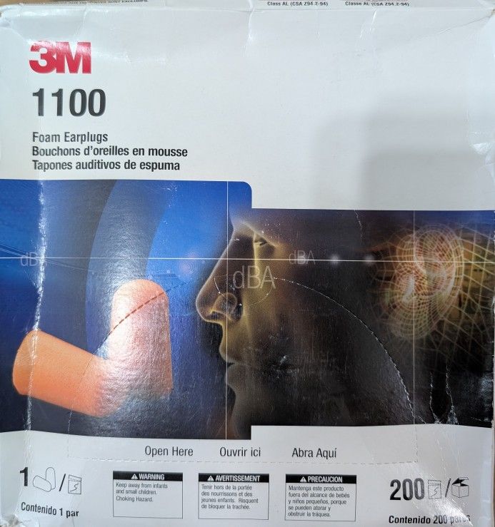 New 3M 1100 Uncorded Disposable Foam Ear Plugs - 200/Box