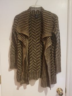 RUE 21 Women’s Sweater Open Cardigan M Black Brown Chevron Stripes Long Sleeve
