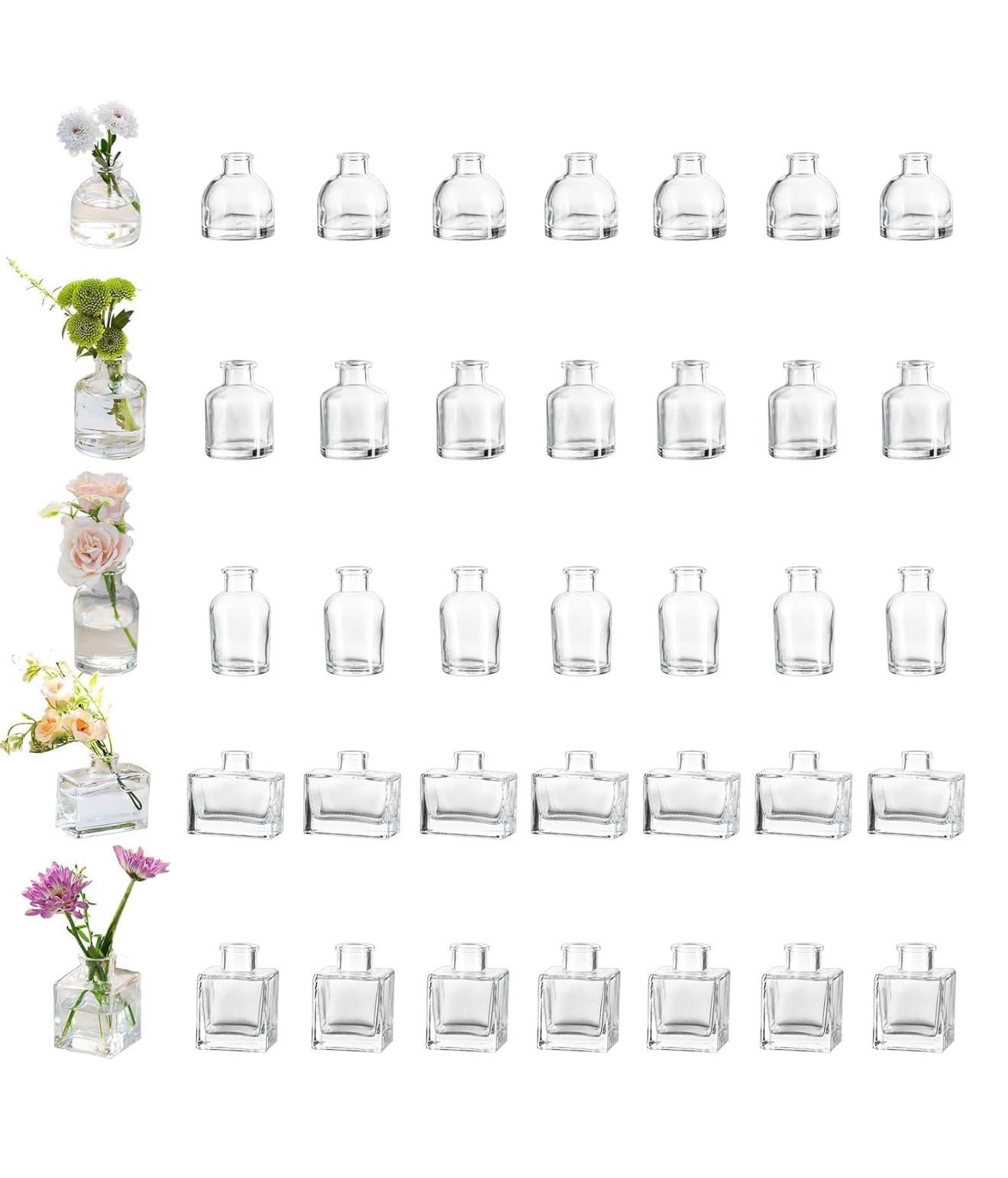 Glasseam Mini Bud Vases in Bulk 40: Clear Small Flower Vases for Centerpieces Cute Tiny Glass Vase