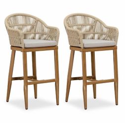 Purple leaf Modern Aluminum Rattan Bar Height Outdoor Bar Stool with Back and Beige Cushion
