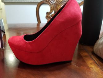 Red suede wedges heels size 6