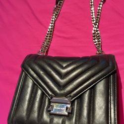 Michael Kors Whitney Medium Quilted Shoulder Bag Black Leather Chain Strap Used
