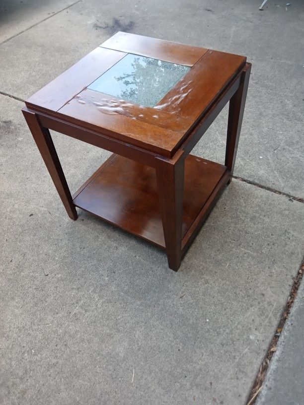 Wood End Table With Glass