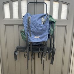 Vintage Coleman Peak 1 Backpack External Frame Hiking Navy Green Hip Belt