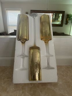 Gold Mercury Glass Champagne Flutes Set of 3
