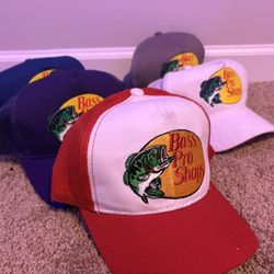 Bass Pro Shops trucker hats - 5 pack in red, white, blue, grey and purple