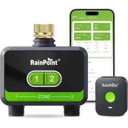 RainPoint WiFi Water Timer for Garden Hose with Brass Inlet, 2-Zone Smart Hose Timer, WiFi Irrigation Controller, Automatic Sprinkler Watering System