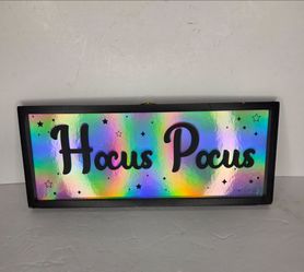 Hocus Pocus Holographic Halloween Wooden Wall Decor Sign Black Frame