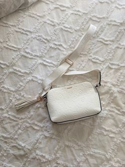 Aldo White Embossed Crossbody with Tassel and Logo Strap