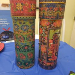 Pair Of Punch Studio Asian Themed Wine Caddy Gift Containers.  