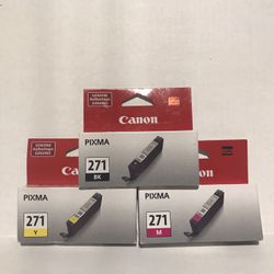 Lot Of 3 Cannon Pixma 271 Ink Cartridge Black, Magenta, And Yellow 