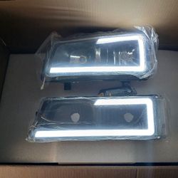 black cateye Silverado  headlights with led strip Faros Para silverado cateye Negras con strip led 