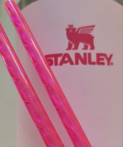 3-PiCK 20/24oz 10" or 40/42oz 12" NEW Neon Fluorescent Hot PiNK Bright Summer Shiny Swirly Wavy Crystal Jewel Reusable X-long Tumbler Straw