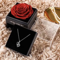 Valentines Day Gifts for Her Preserved Real Rose with I Love You Necklace