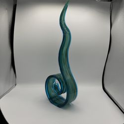 Murano Style Art Glass Abstract Sculpture Blue Ribbon Glass 11.5"