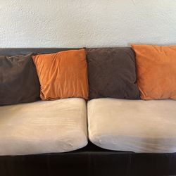 Brown and Tan Leather Microfiber Couch