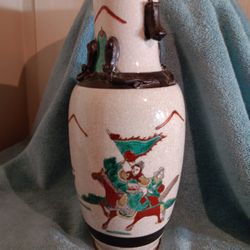 Vintage Chinese Nanking Crackleware Porcelain Vase Signed 12" Tall  Small Part Of The Top Rim Was Glued Back On, Otherwise In Good Condition 