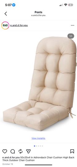 50x20x4 In Adirondack Chair Cushion High Back Thick Outdoor Chair Cushion