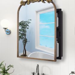  Gold Arched Bathroom Medicine Cabinet with Mirror. Recessed/Wall Mounted 20"x30" -