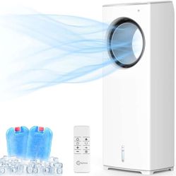 Bladeless Evaporative Cooler, 3-IN-1 Windowless Portable Air Conditioner, 20ft Remote, 3 Wind Speeds Tower Fan & 8H Timer, 40°Oscillation, 32-INCH 