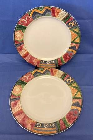 Sakura Malaga dinner plates set of 2 Sue Zipkin abstract multicolor vintage 1995