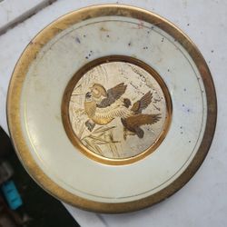Japan "The Art Of Chokin" 24K Gold Edged Decorative Plate Depicting 2 Birds Chip