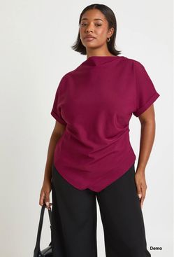 boohoo Plus Rouched Asymetric Top - Wine (UK22/XXL)