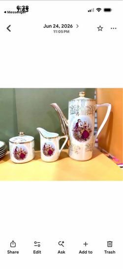 Vintage Porcelain Tea Set with Victorian Scene