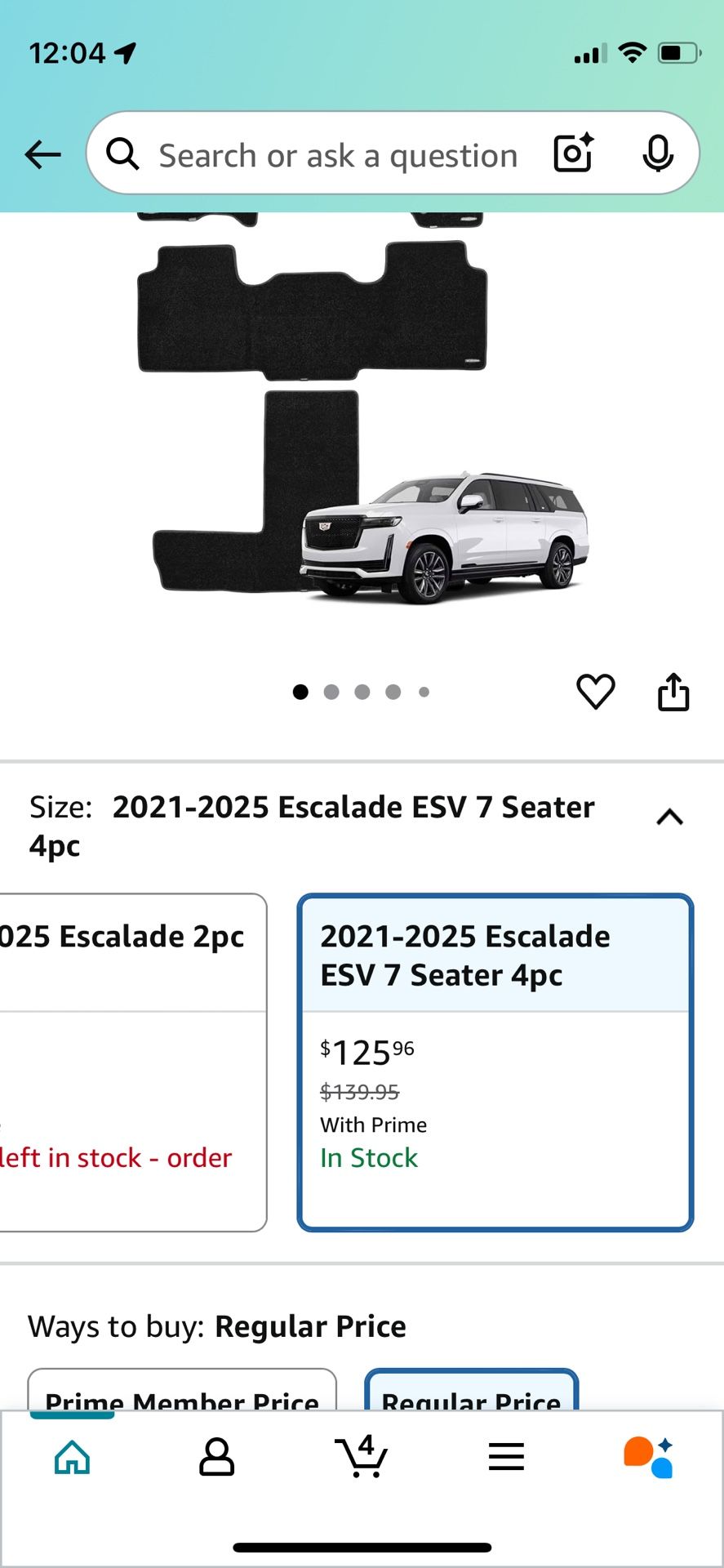 Carpet Floor Mats 2021-2025 Cadillac Escalade ESV 7 Seater