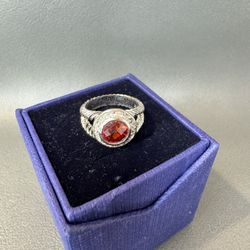 Sterling Silver Garnet And Cubic Zirconium Ring Size 7 
