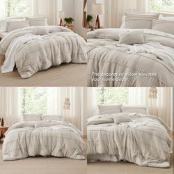 Beige Twin Comforter Set - 3 Pieces Pinch Pleat Bed Set, Down Alternative Bedding Sets for All Season, 1 Comforter, 1 Pillowcase, 1 Decorative Pillow