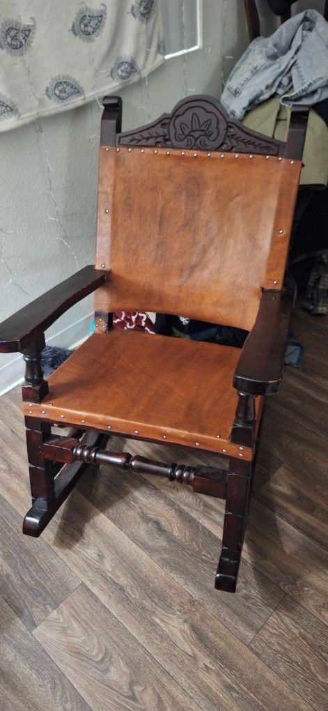 Antique Mexican Rocking Chair Leather/Wood