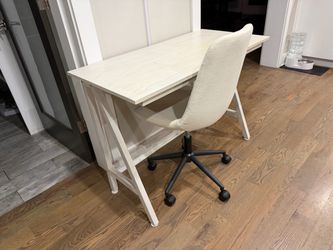West Elm White Wood Desk with Office Chair