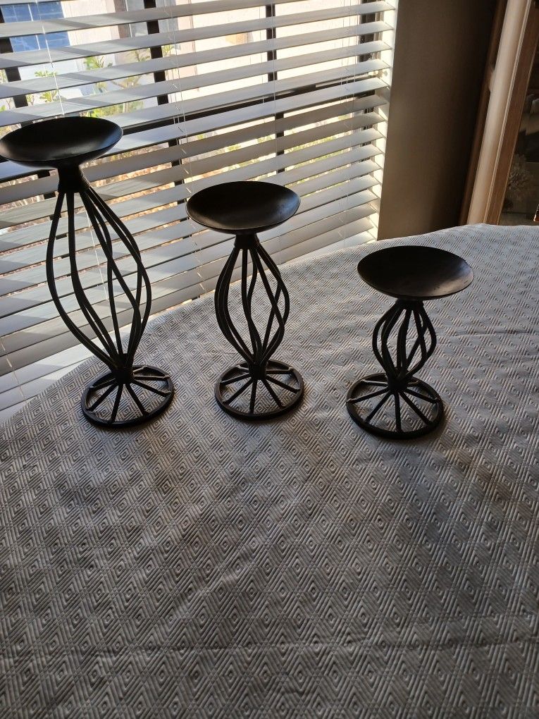 Set Of Three Matching Metal Sprial Candle Holders