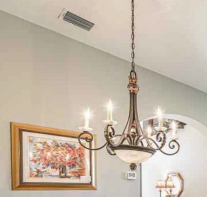 Hanging light fixture/ Chandelier and Lamp shades , like new