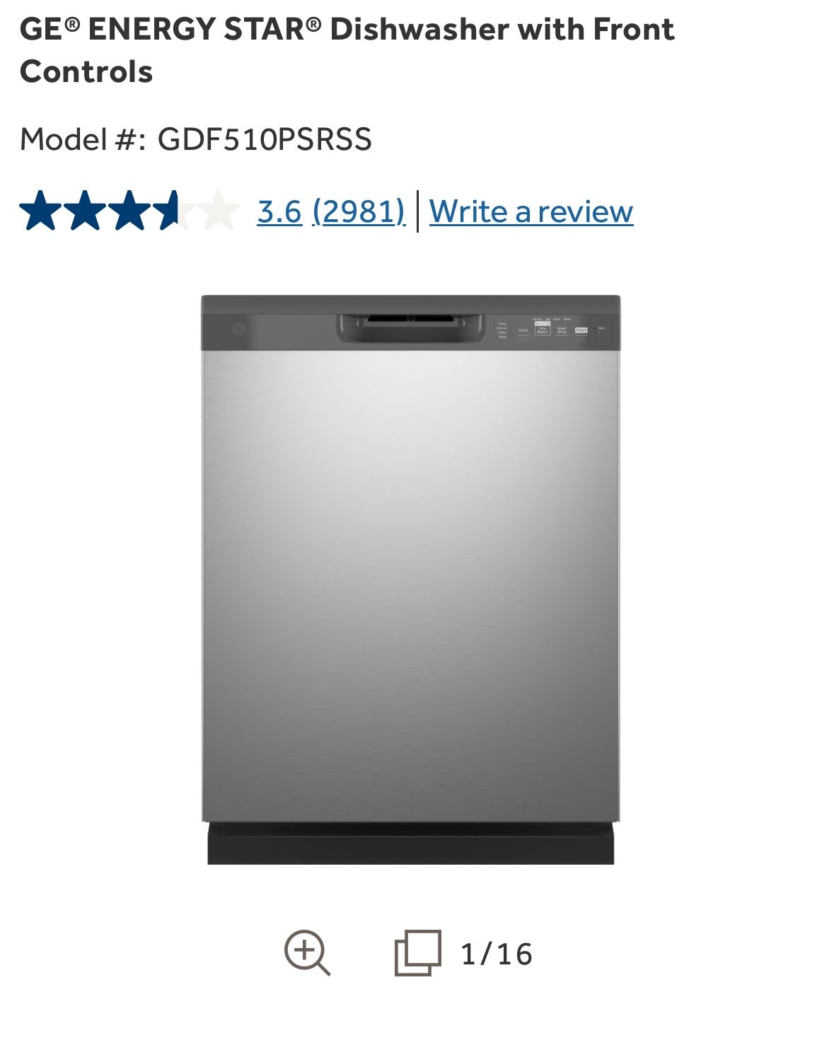 GE® ENERGY STAR® Dishwasher with Front Controls
