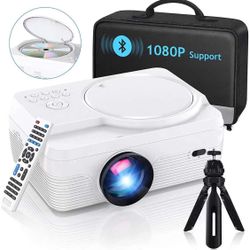 Full HD Bluetooth Projector Built in DVD Player, 7000LM 1080P Supported, Portable Mini DVD Projector for Outdoor Movies, 250" Home Theater