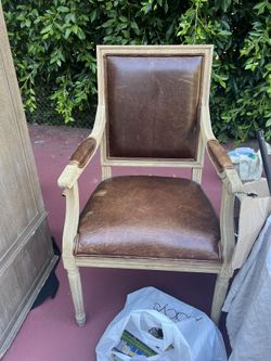 Restoration Hardware Leather And Wood Chair
